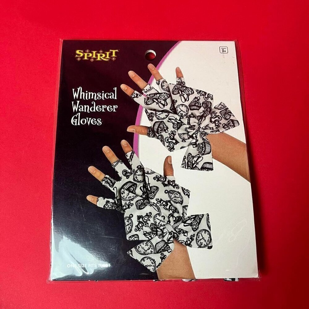 Spirit Halloween / Alice in wonderland themed fingerless gloves 🤍🖤